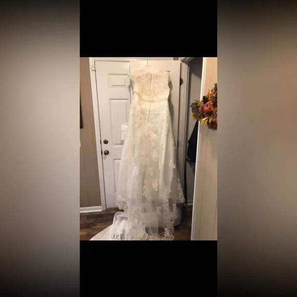 David's Bridal Elegant Lace Wedding Dress in White